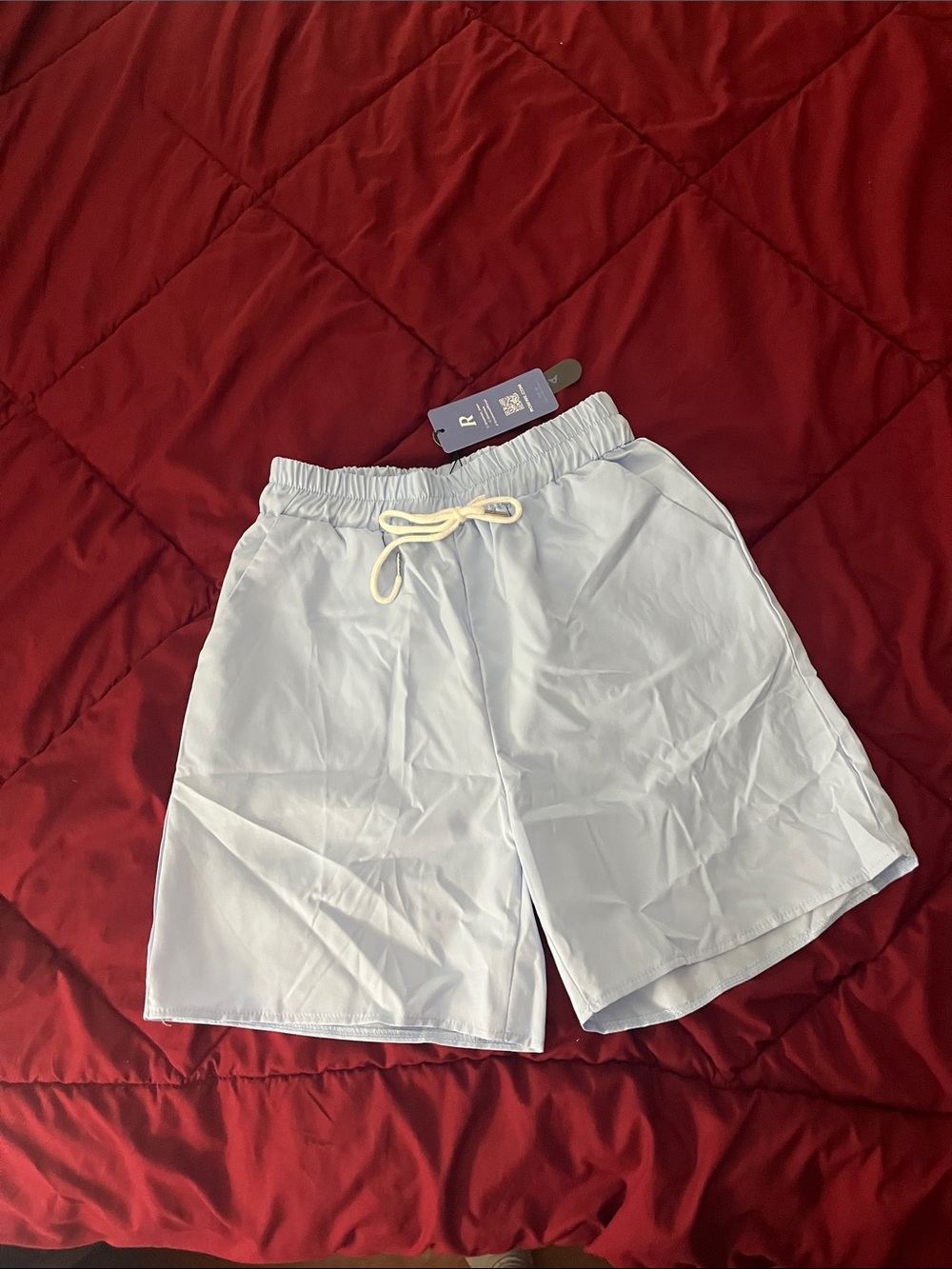 ROMWE Light Blue Men's Swim Trunks with Drawstring